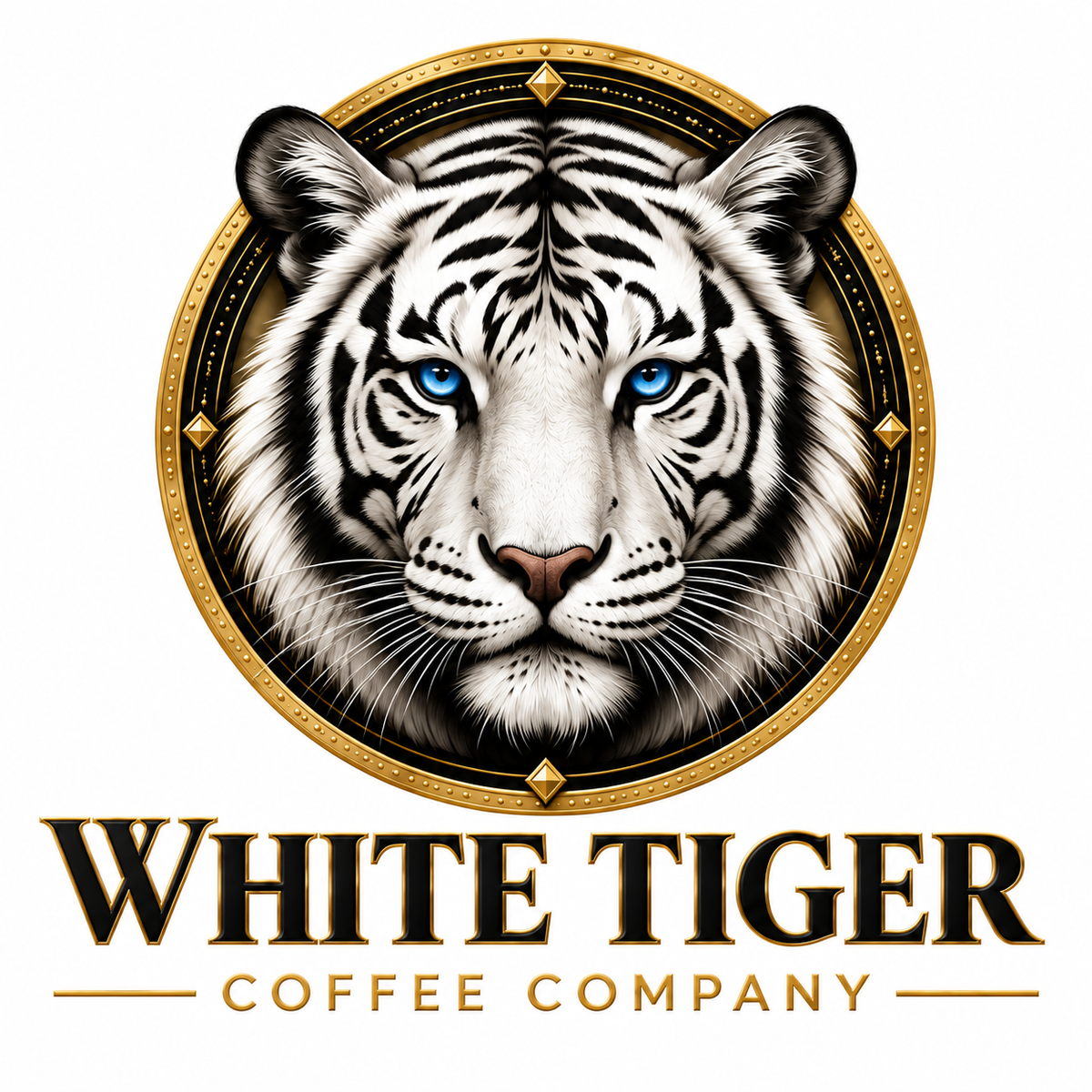 White Tiger Coffee Company blue-eyed tiger logo