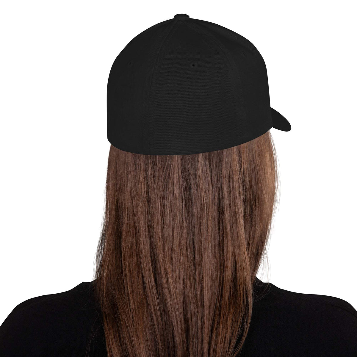 Structured Twill Cap in black twill with a structured six-panel crown, curved visor, and small embroidered eyelets.