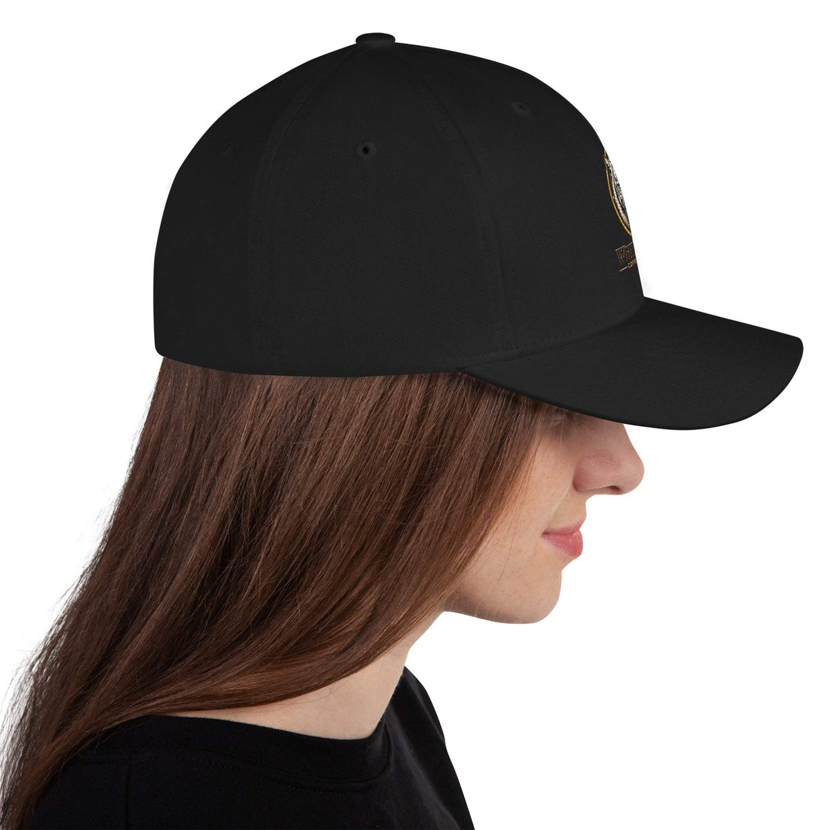 Structured Twill Cap in black polyester-cotton twill, with a structured six-panel crown and curved visor.