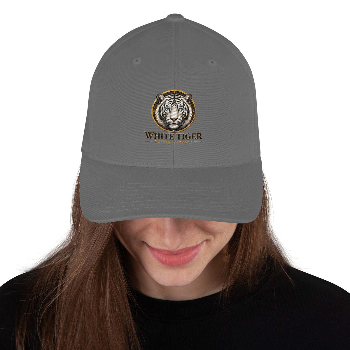 Structured Twill Cap in charcoal gray twill with a structured six-panel crown, curved visor, and embroidered tiger logo.