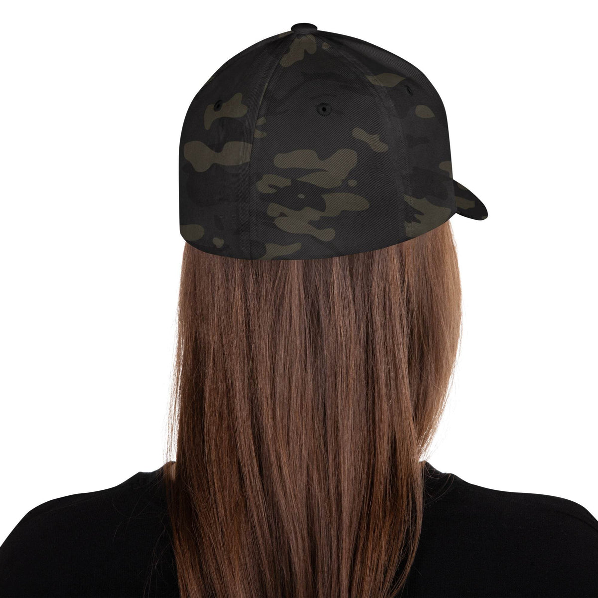 Structured Twill Cap in black and dark olive camouflage twill, with a structured six-panel crown and curved visor.