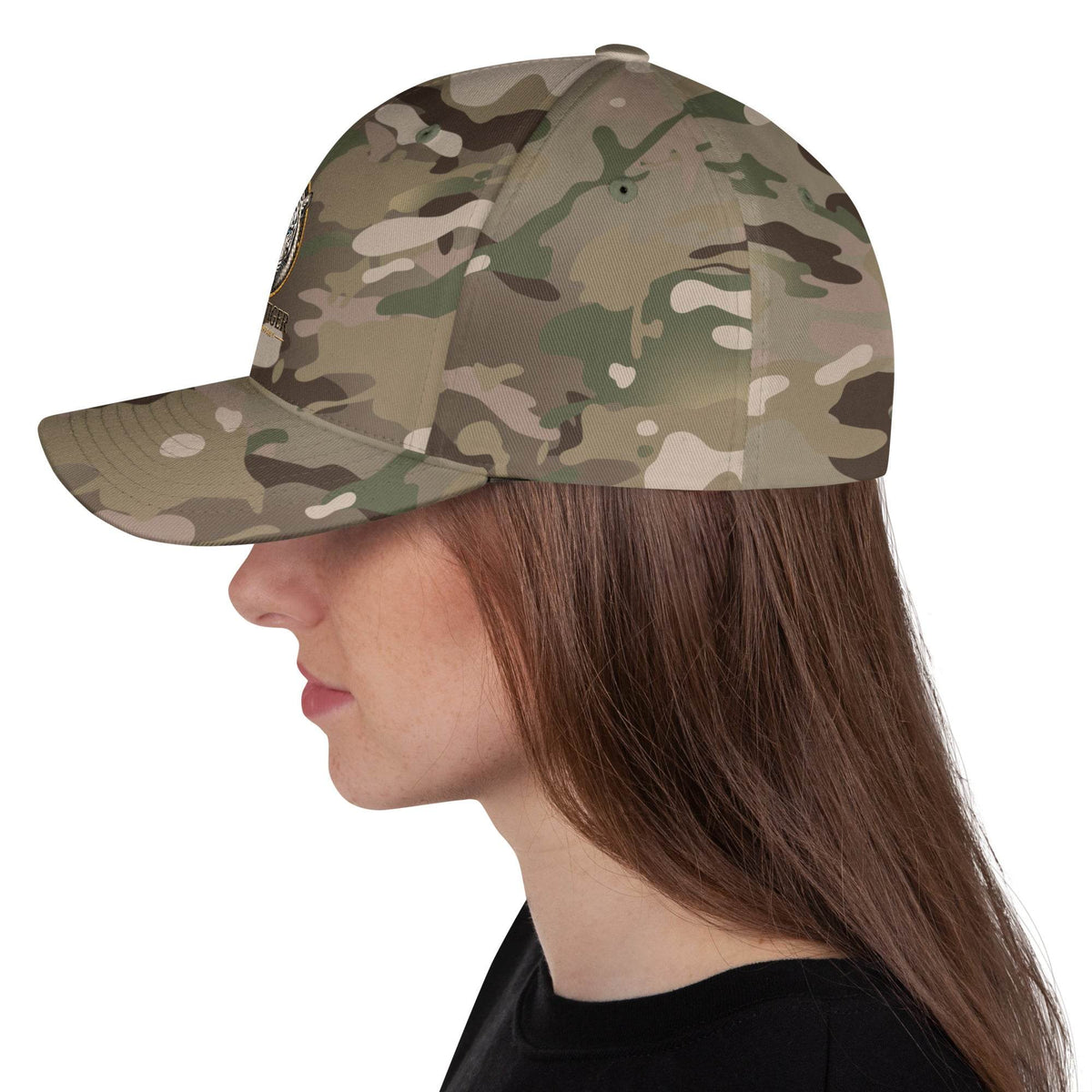 Structured Twill Cap in muted green, tan and brown camouflage twill, with a structured six-panel crown and curved visor.