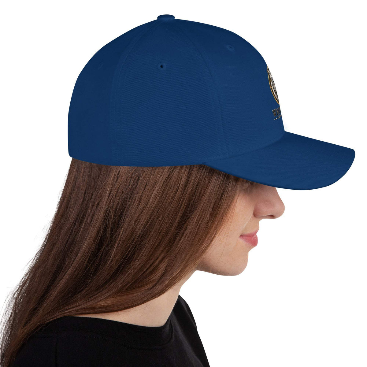 Structured Twill Cap in solid navy blue twill, with a structured six-panel crown and curved visor.