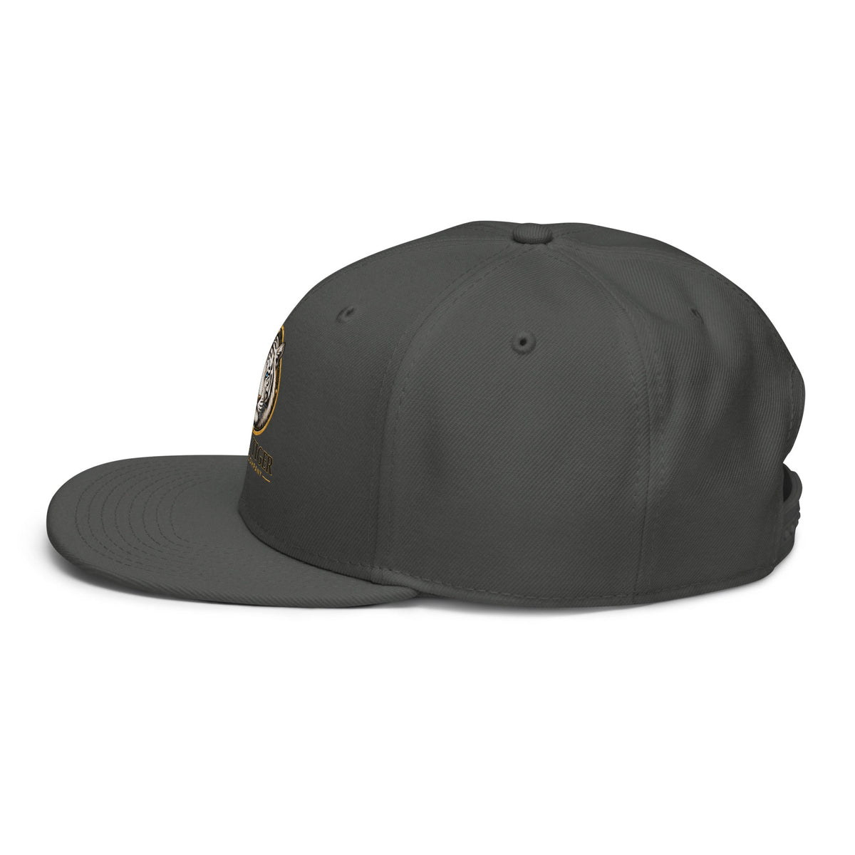 Snapback Hat in charcoal grey acrylic-wool fabric, with a structured six-panel crown and flat visor.