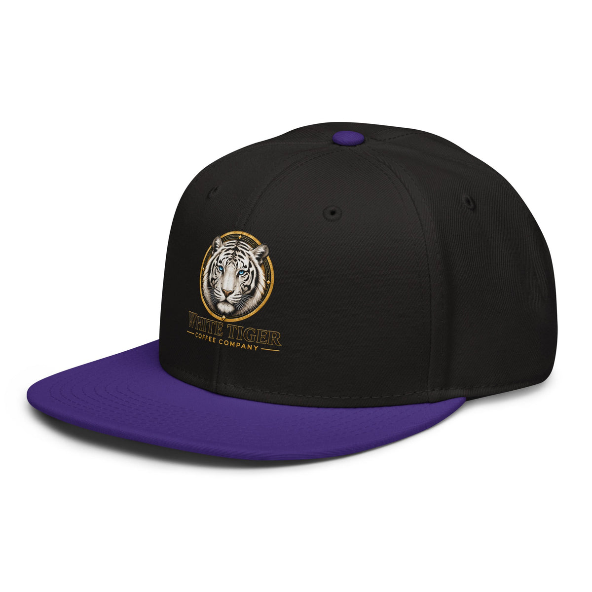 Snapback Hat with a black structured crown, purple flat brim, and embroidered tiger logo on the front.
