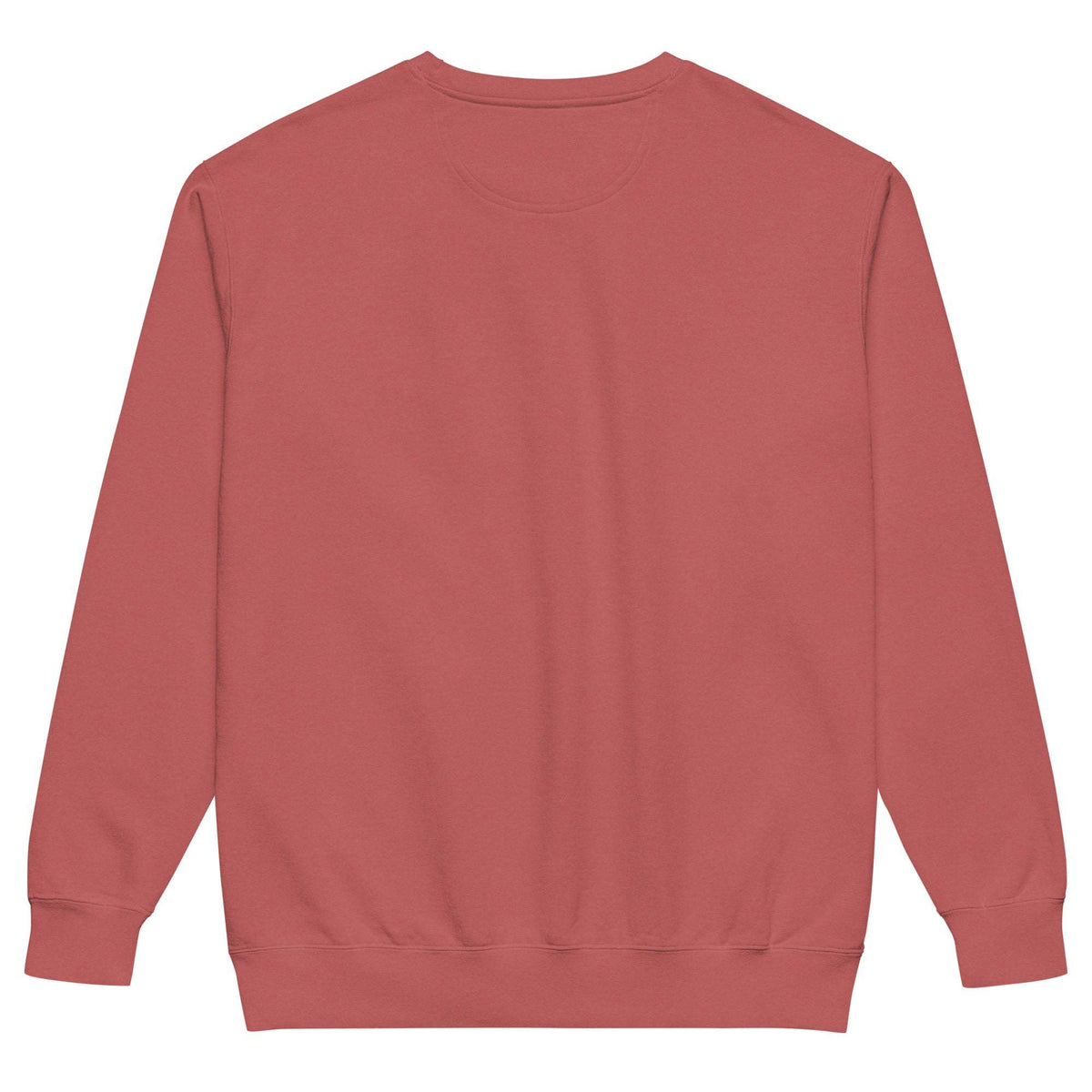 Unisex Garment-Dyed Sweatshirt in muted rose cotton-blend fleece, with a plain design, crew neck, ribbed cuffs and hem.
