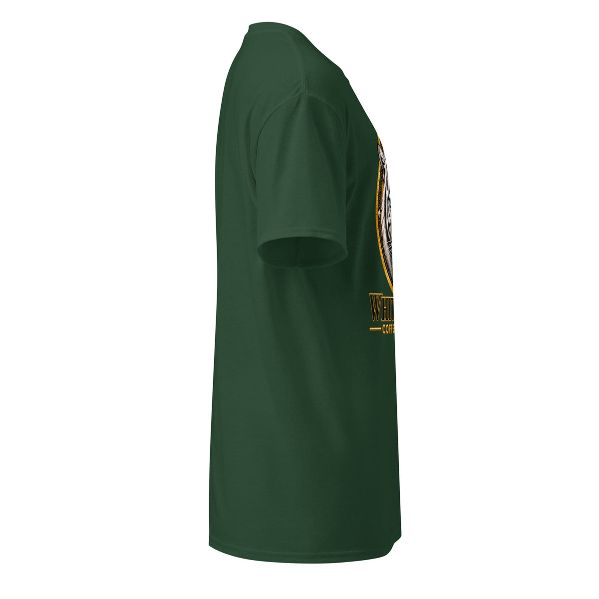 DryBlend T-Shirt in solid dark green polyester-cotton fabric, short sleeves, with a partially visible gold chest graphic.