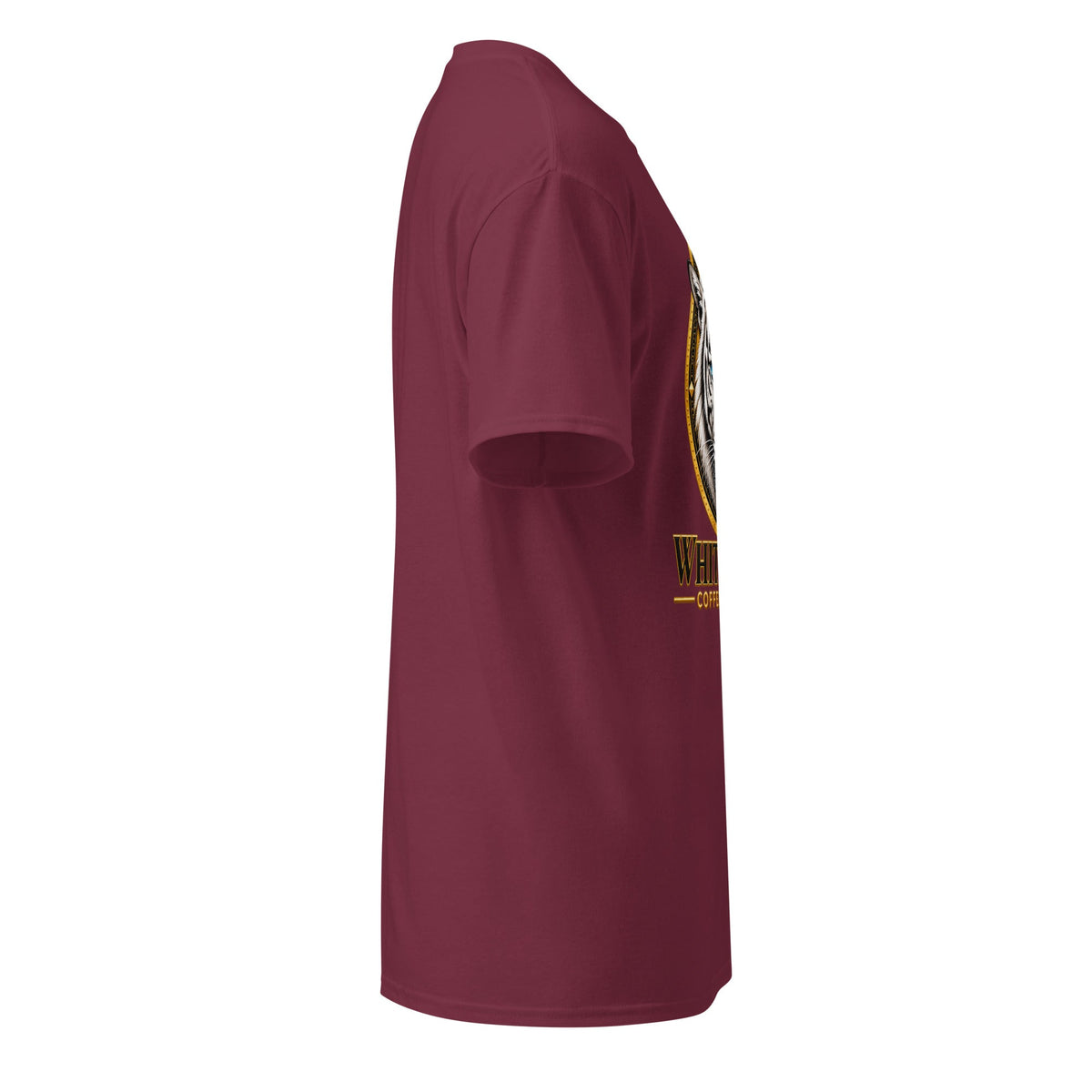 DryBlend T-Shirt in burgundy cotton-polyester blend, with short sleeves and a partially visible multicolour front graphic.