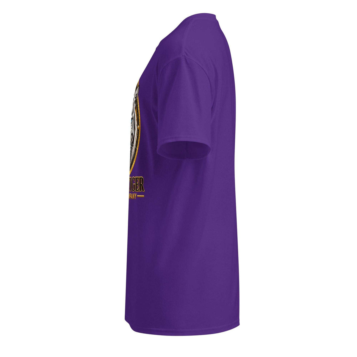 DryBlend T-Shirt in solid purple polyester-cotton fabric, with short sleeves, a ribbed crew neck, and partial front graphic.