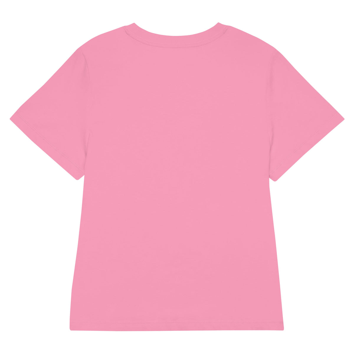 Women’s Organic Ribbed Neck T-shirt in solid pink cotton, with short sleeves, a crew neck, and a clean, simple design.