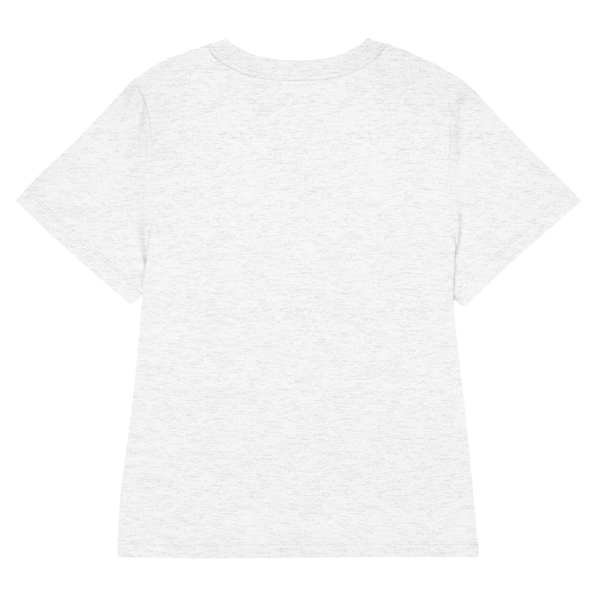 Women’s Organic Ribbed Neck T-shirt in light heather grey cotton, with a simple crew neck and short sleeves.