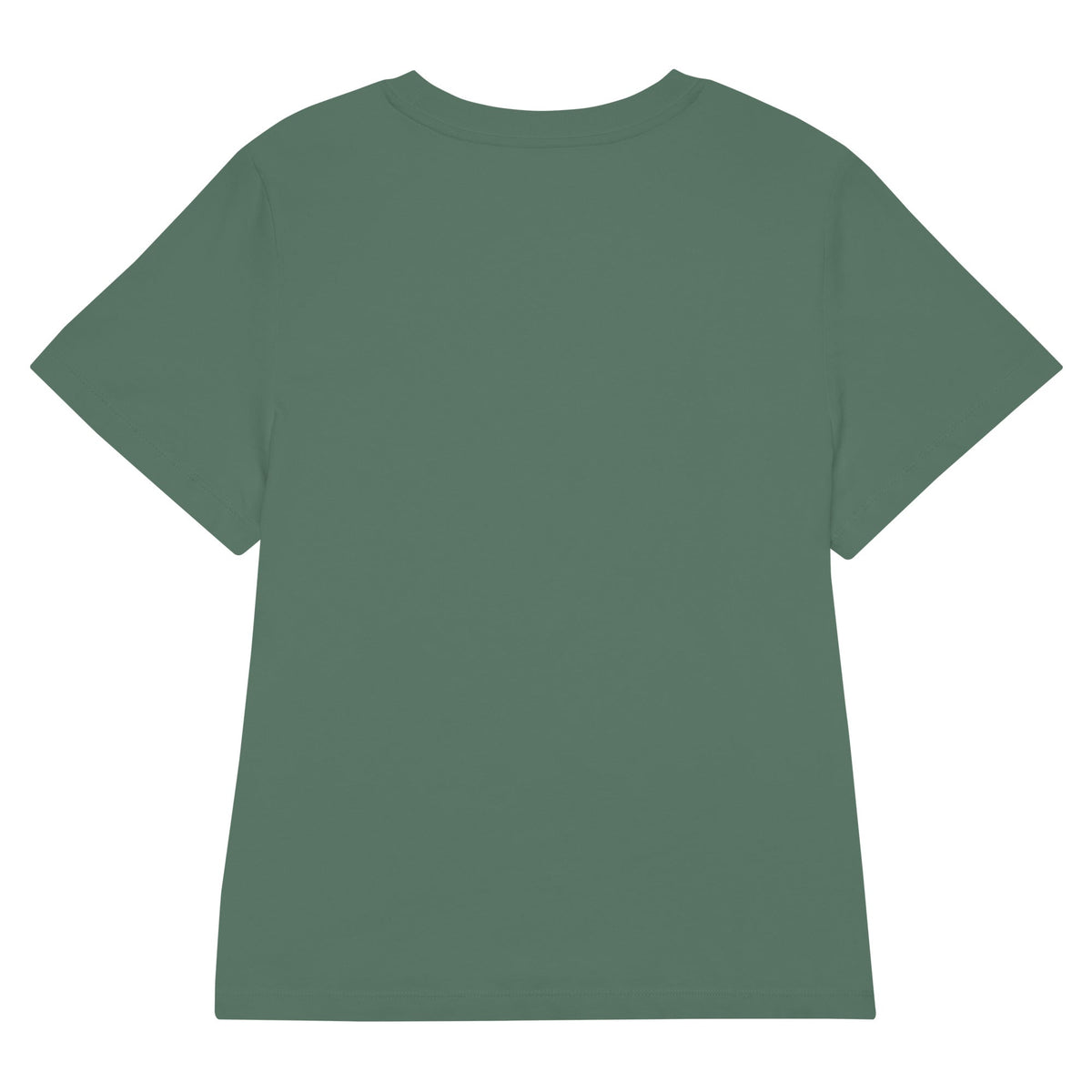 Women’s Organic Ribbed Neck T-shirt in muted sage green, with a solid color, short sleeves, and a ribbed crew neck.
