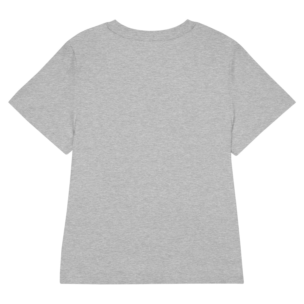 Women’s Organic Ribbed Neck T-shirt in heather gray cotton with short sleeves, a classic crew neck, and subtle ribbed collar.